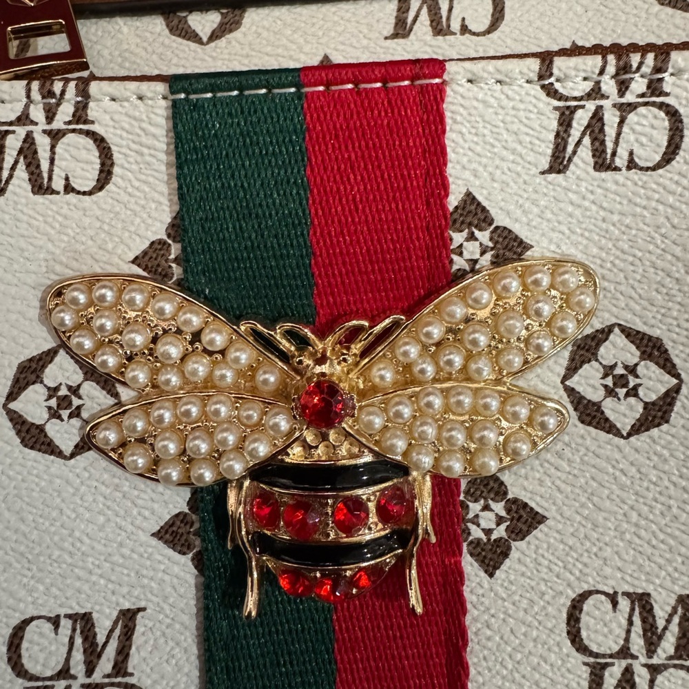 CM Logo Queen Bee Monogram Crossbody Bag with Bee Accent White/Brown/Green/Red - Picture 4 of 12